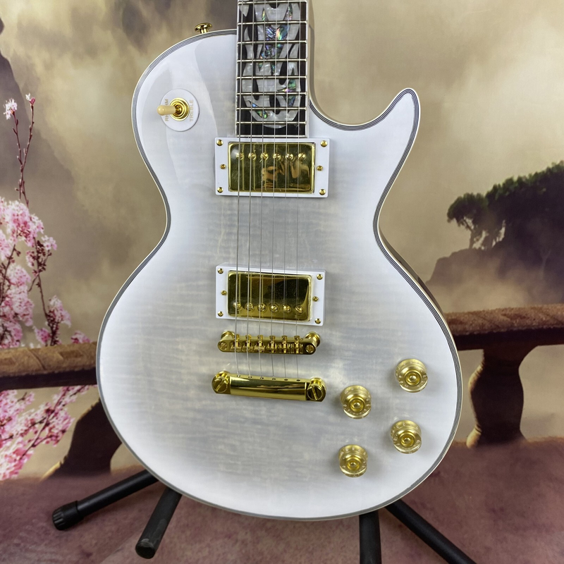 Custom 6 Strings Electric Guitar Gold Hardware Flame Maple Shell Abalone Inlay