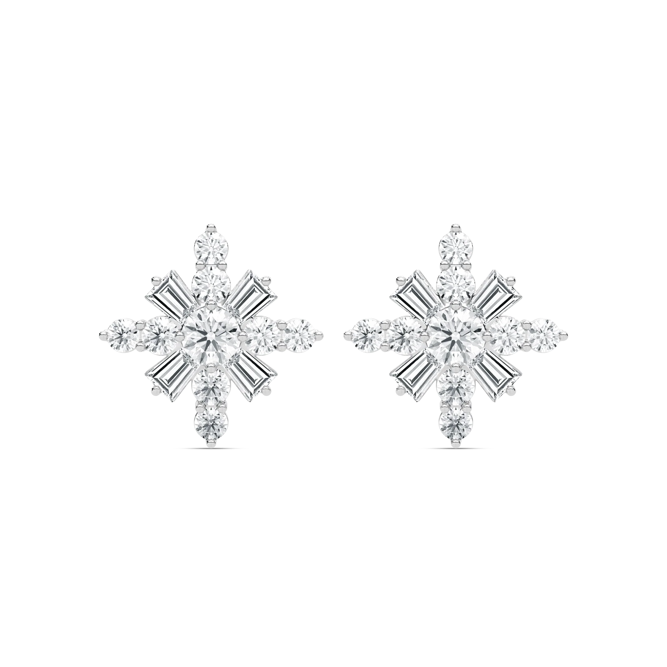 4 ⁷/₈ ctw Round and Tapered Baguette Lab Grown Diamond Snowflake Stud Earrings