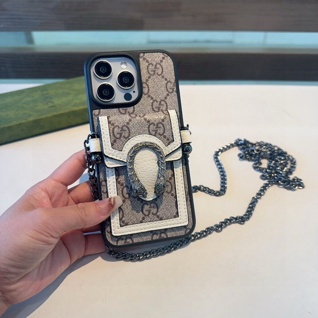Gucci Dionysus Snake Head Leather Phone Case with Card Slot & Crossbody Strap