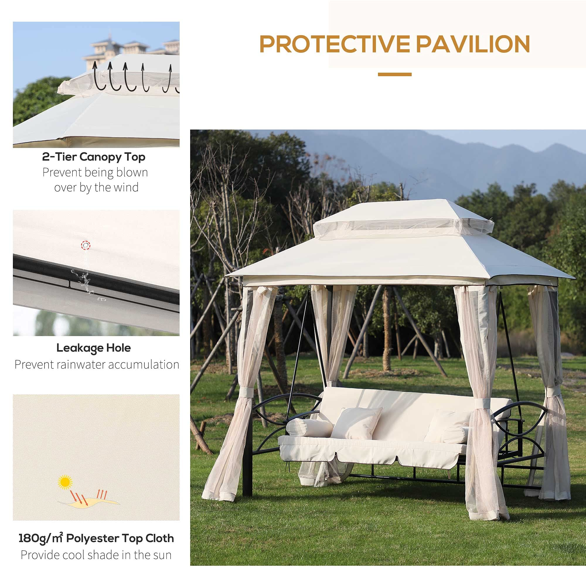 Gazebo Sofa Bed Swing Set Terrace + Cushions