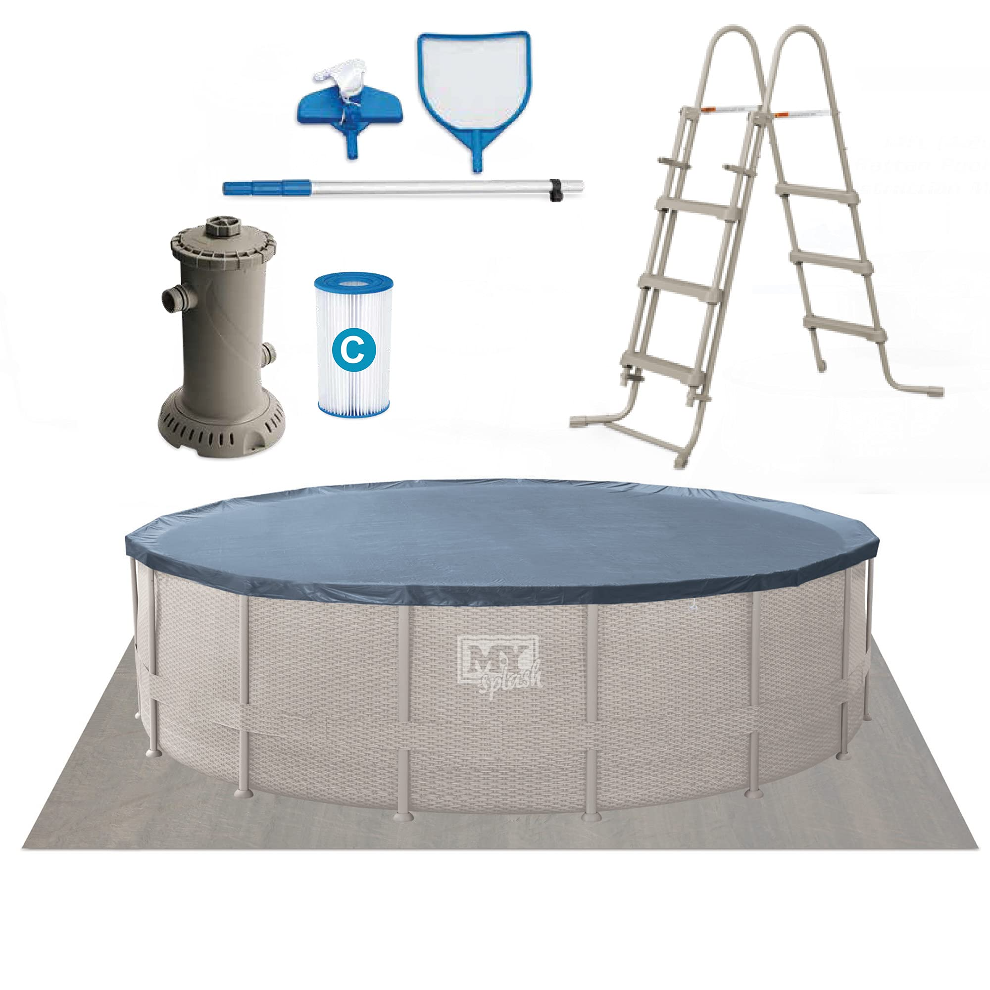 14ft x 42in Rattan Finish Metal Frame Swimming Pool Set