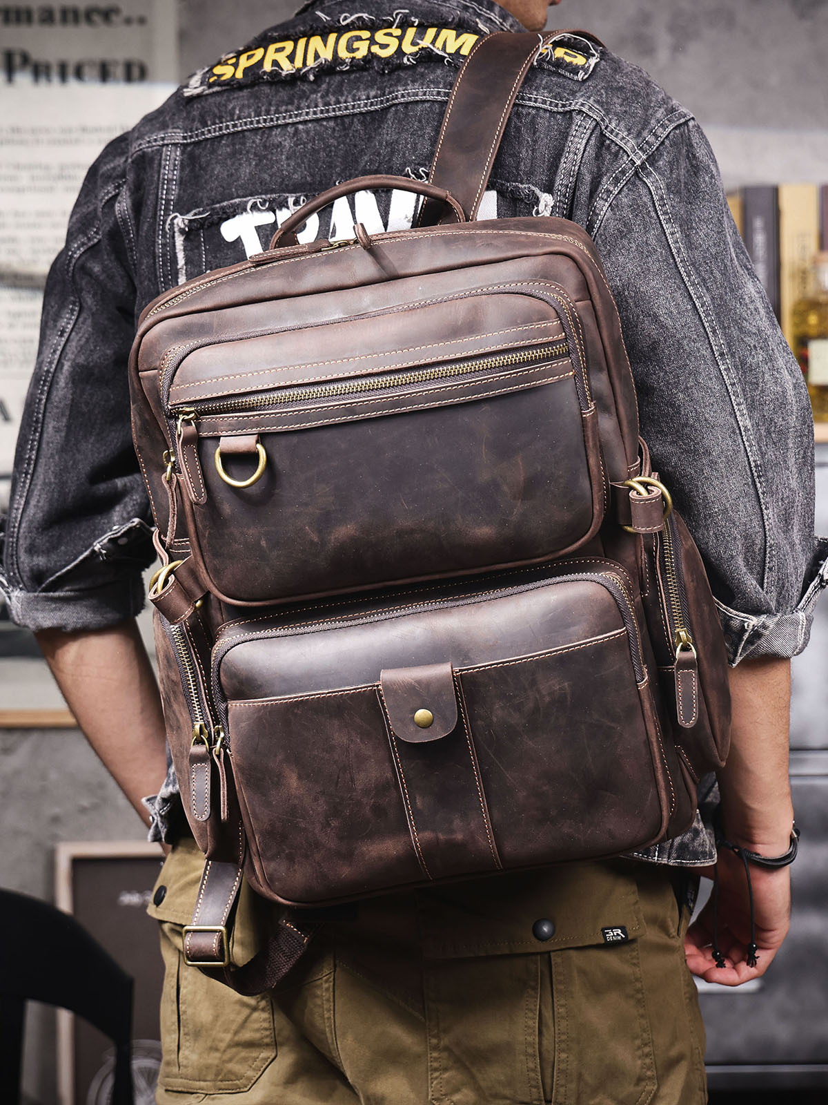 Multi-Compartment Vintage Leather Backpack - Tactical Utility Meets Timeless Craftsmanship