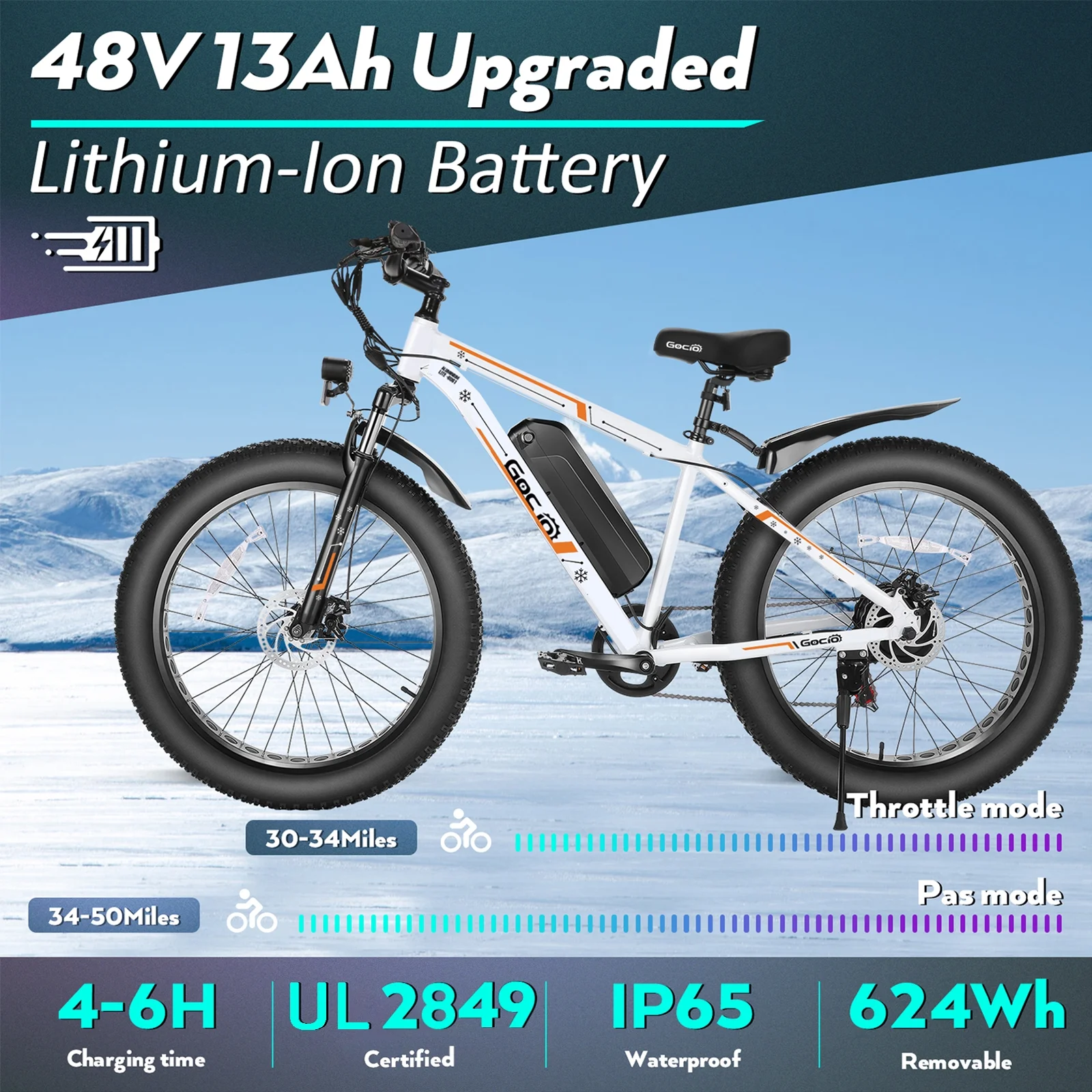 Gocio 26in Fat Tire Electric Mountain Bike, 500W, 48V 13Ah