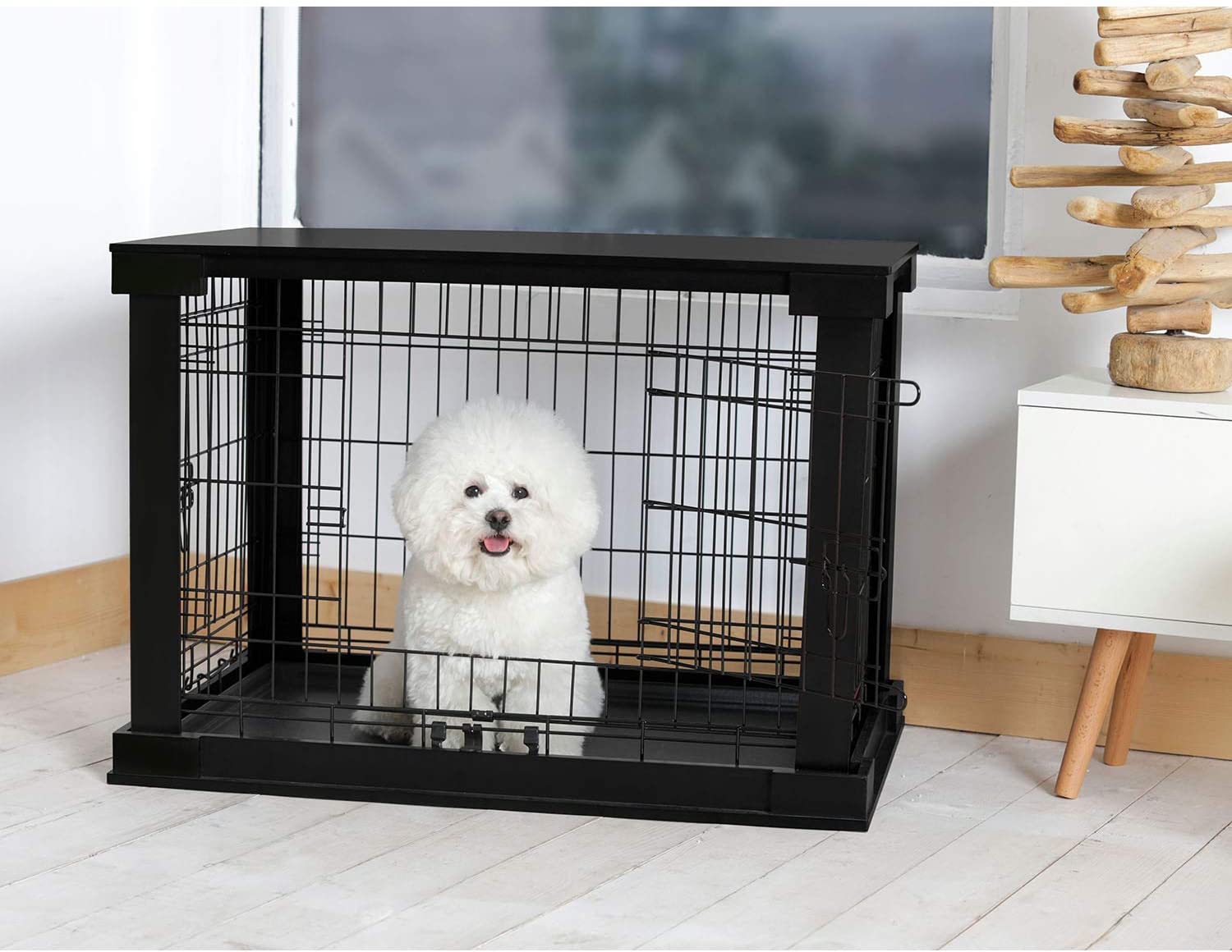White Dog Cage with Crate Cover