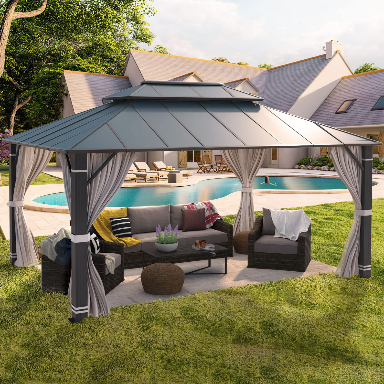 Permanent Aluminum Patio Gazebo with Composite Double Roof