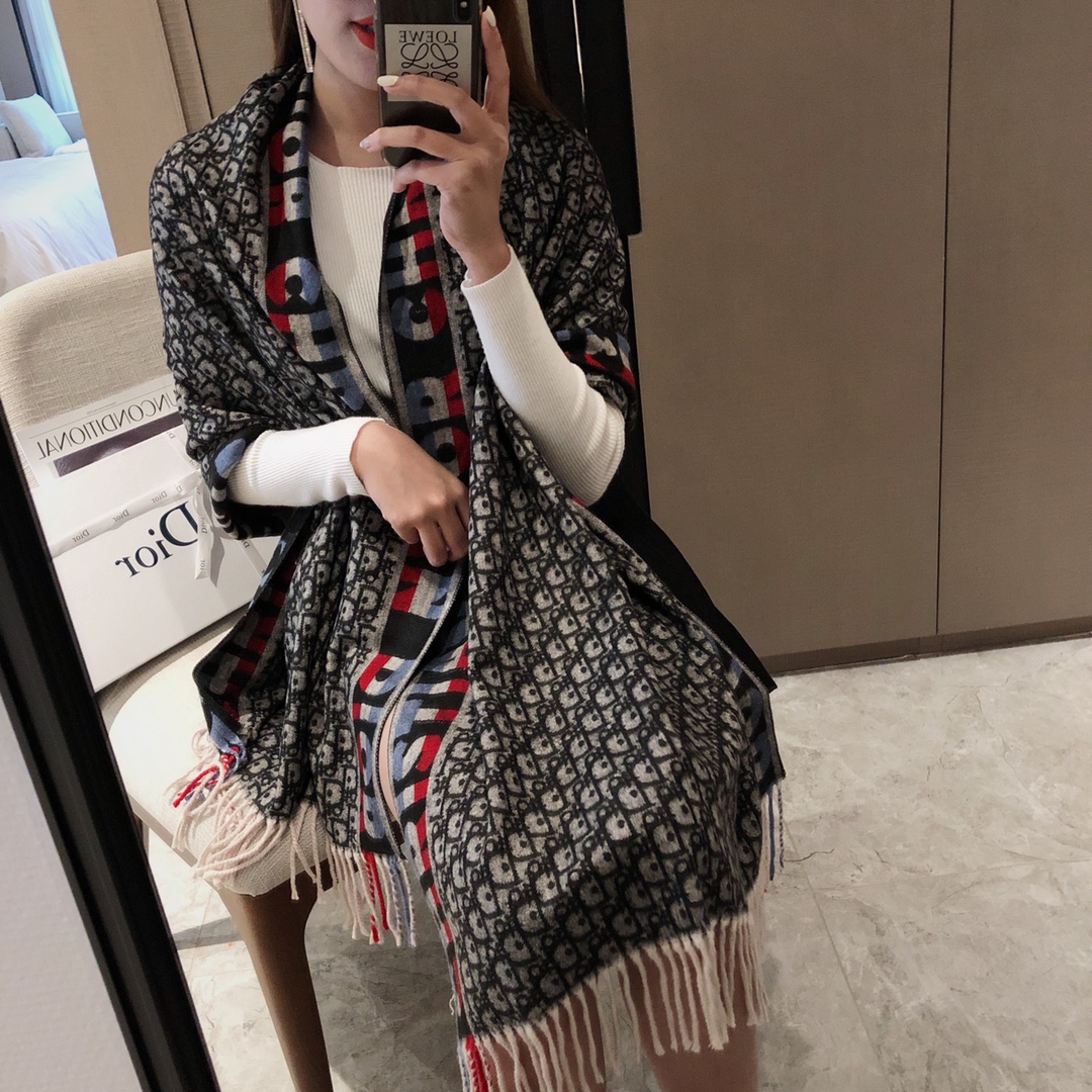 Dior Oblique Stripe Scarf Black and Grey product images
