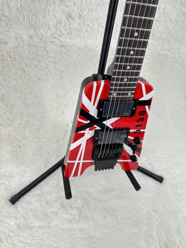 Red White Black Stripes Headless Electric Guitar Rosewood Fretboard