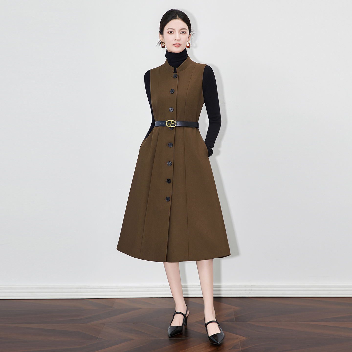 Women V-Neck Lace-up High waist Elegant A-Line Dresses