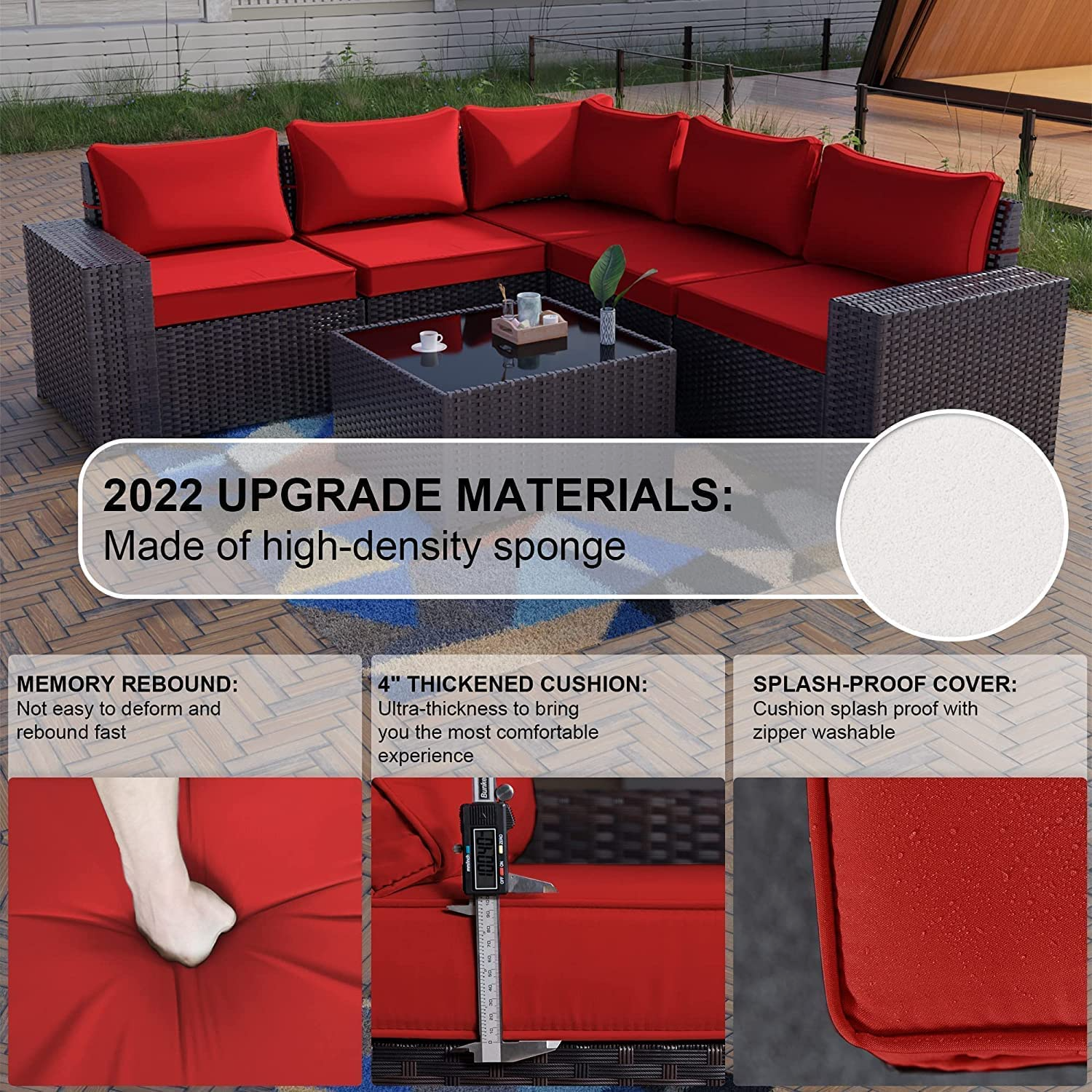 Sectional Rattan Sofa Set Brown PE Wicker Patio Conversation Set