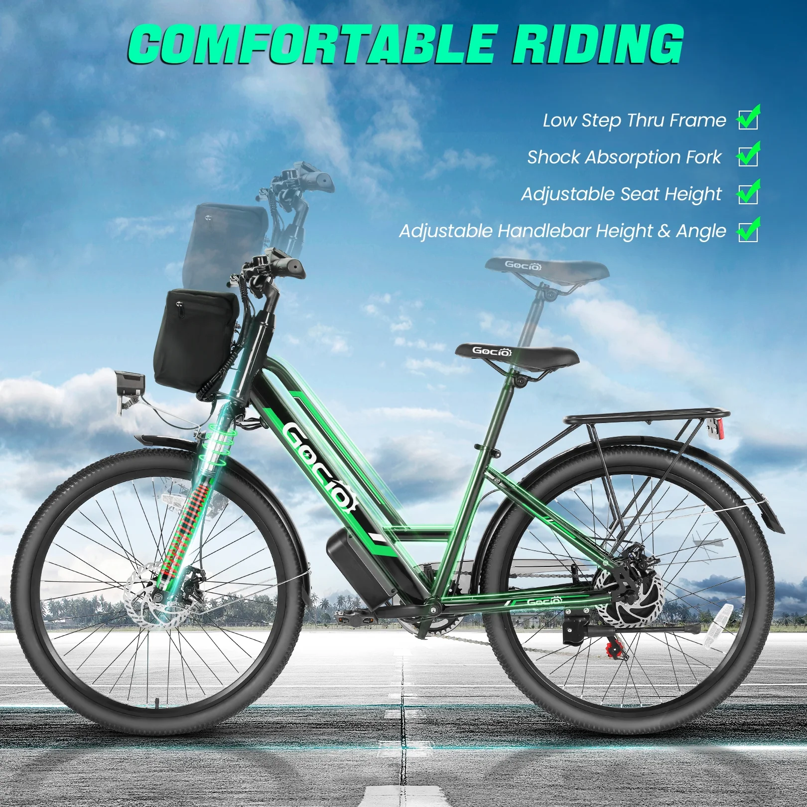 Gocio 26in Electric Cruiser Bike, 500W, 48V 7.8Ah