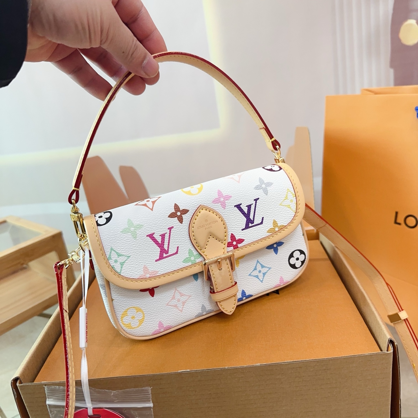 LV White tricolor mini baguette bag