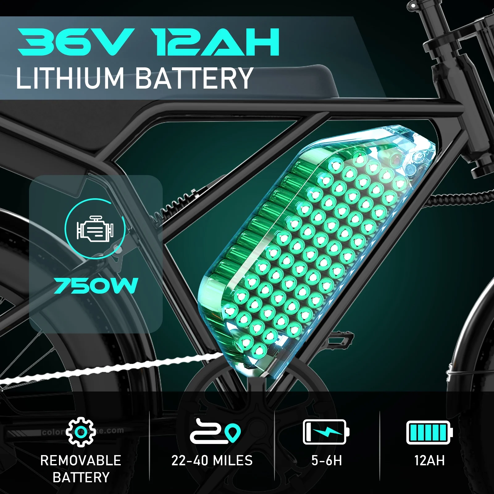 COLORWAY 20in Fat Tire Electric Bike, 750W, 48V 15Ah