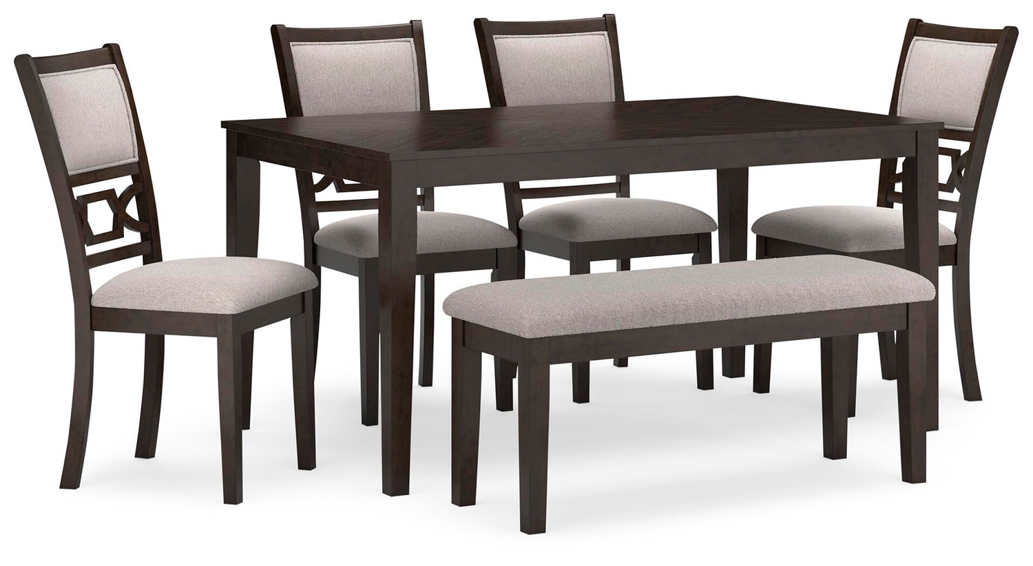Wrenning / Langwest / Erinberg Dining Table, 4 Chairs and Bench (Set of 6)