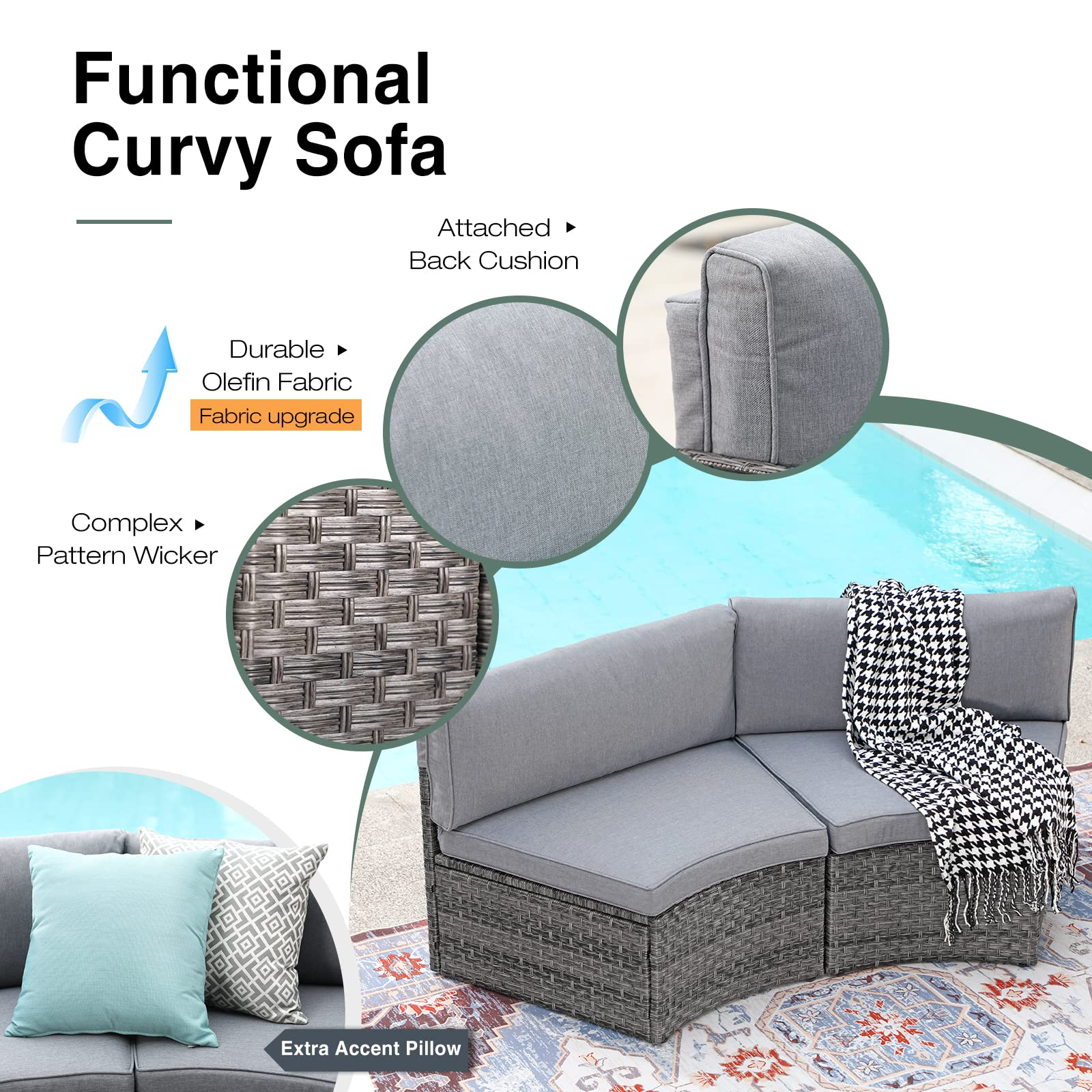 Outdoor Patio Furniture 11-Piece Half-Moon Sectional Round
