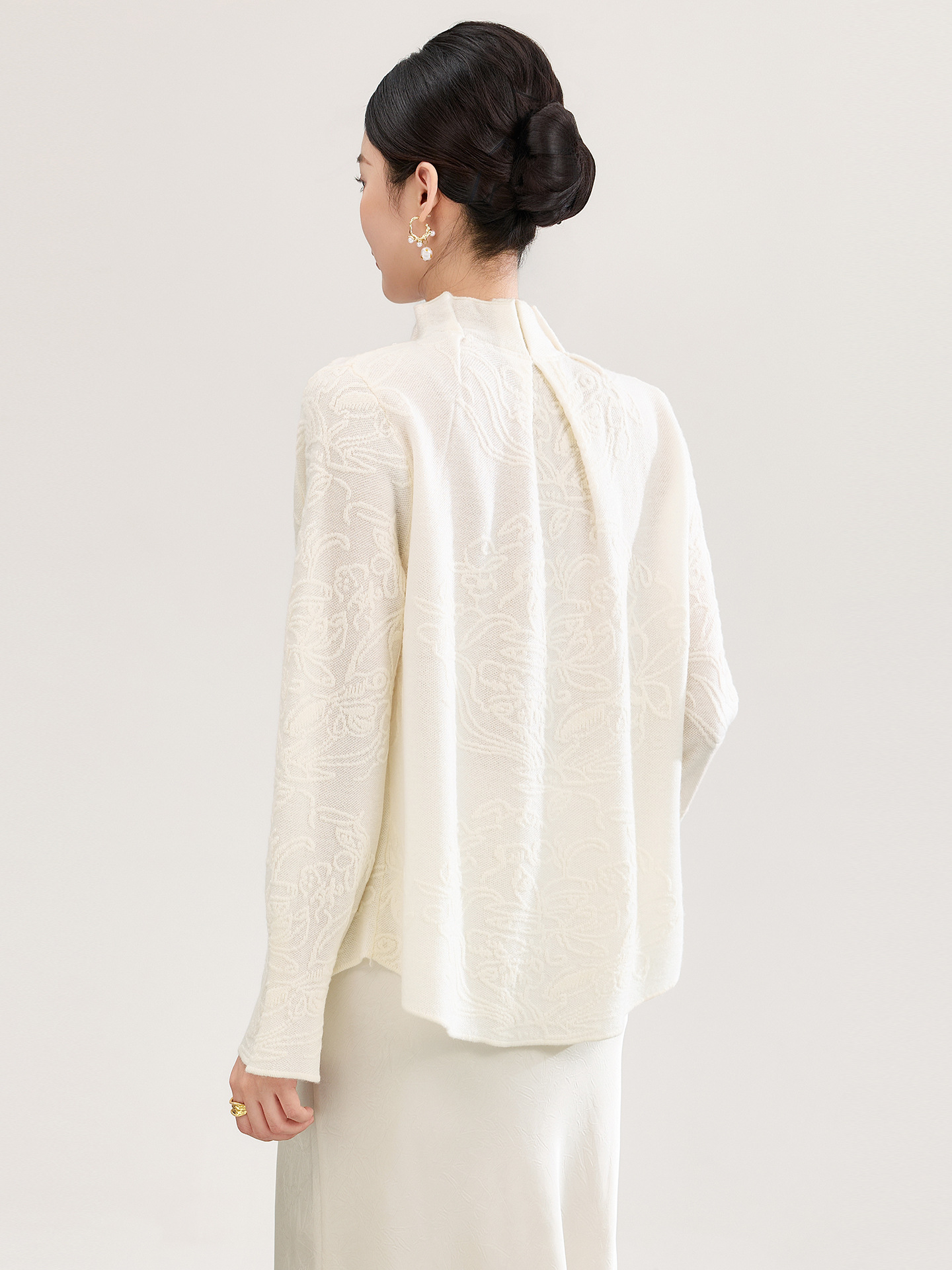 Autumn Lace Hook Flower Splicing Design Long Sleeve Sweater Slimming Base Layer Top