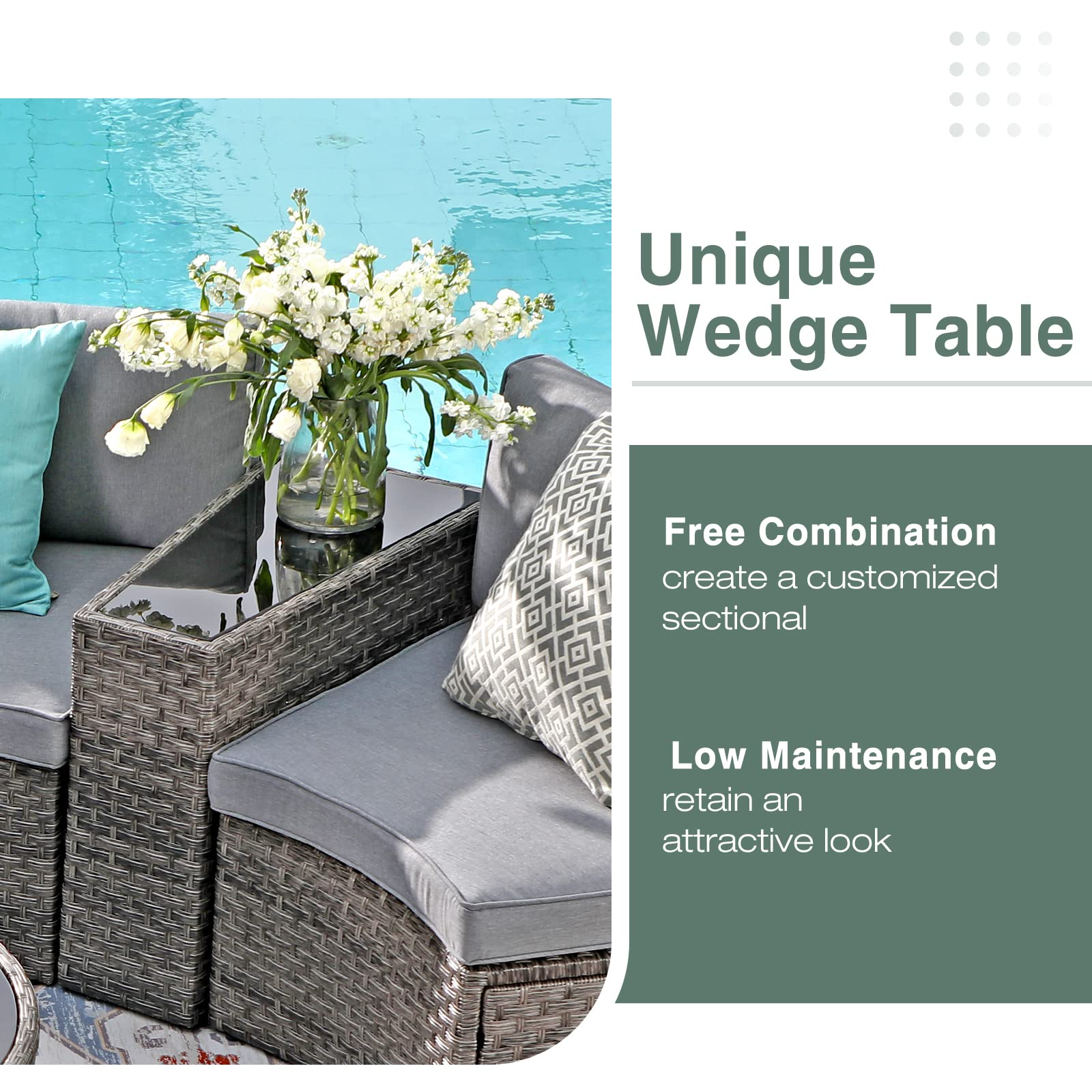 Outdoor Patio Furniture 11-Piece Half-Moon Sectional Round