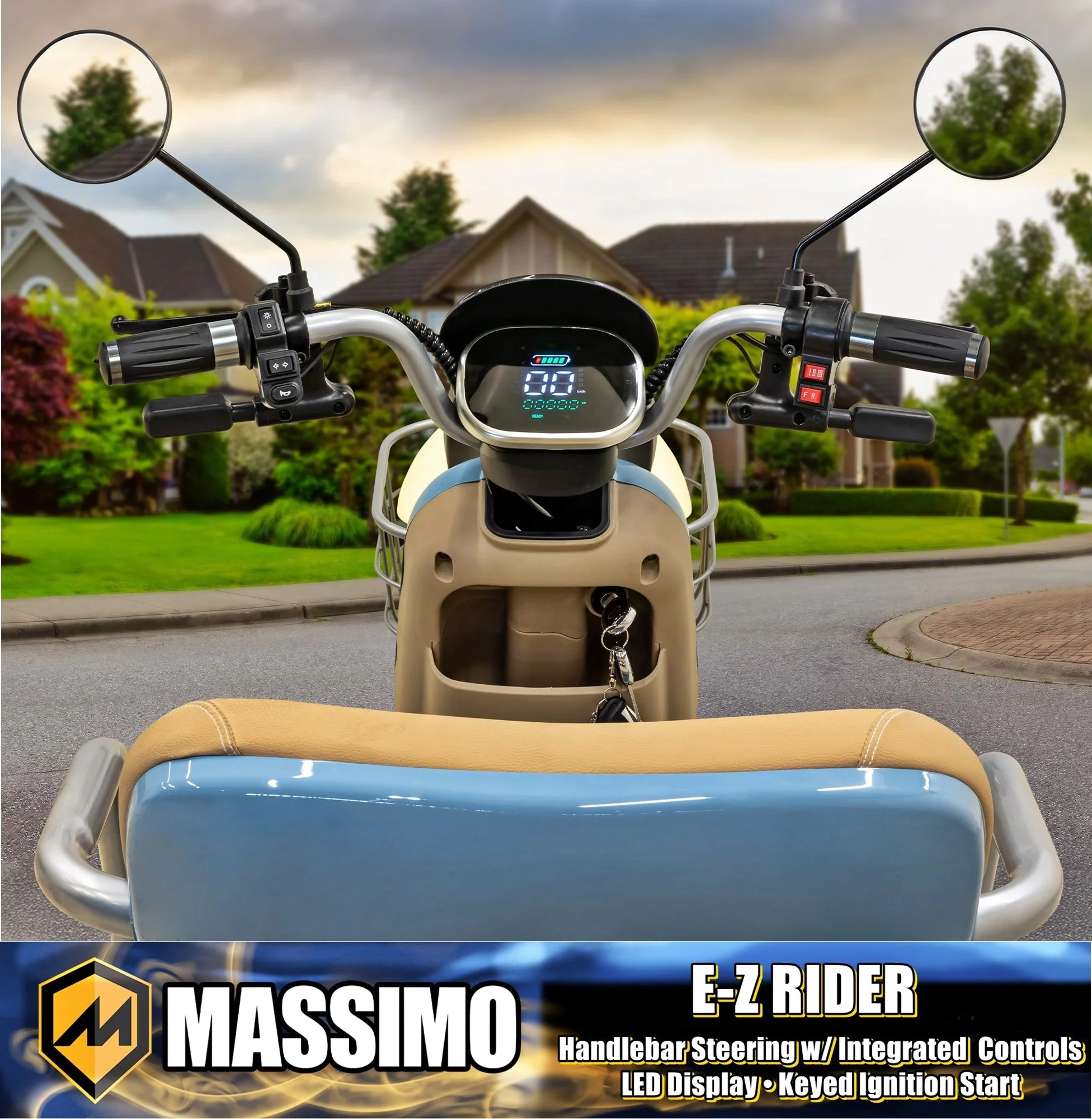 Massimo MGC Two-Seat 3-Wheel Electric Cart, Blue