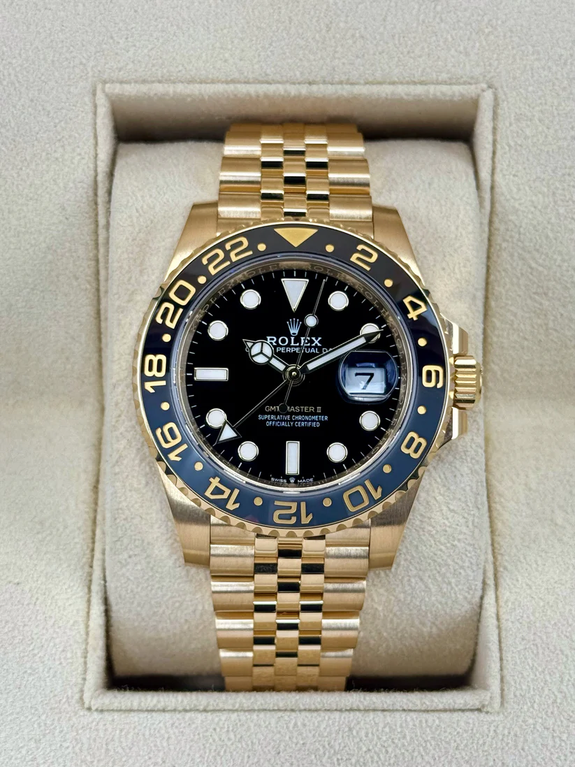 【Super Clone】RLX GMT-Master II 40mm 18k Yellow Gold Ceramic Bezel Black Dial Jubilee 126718grnr