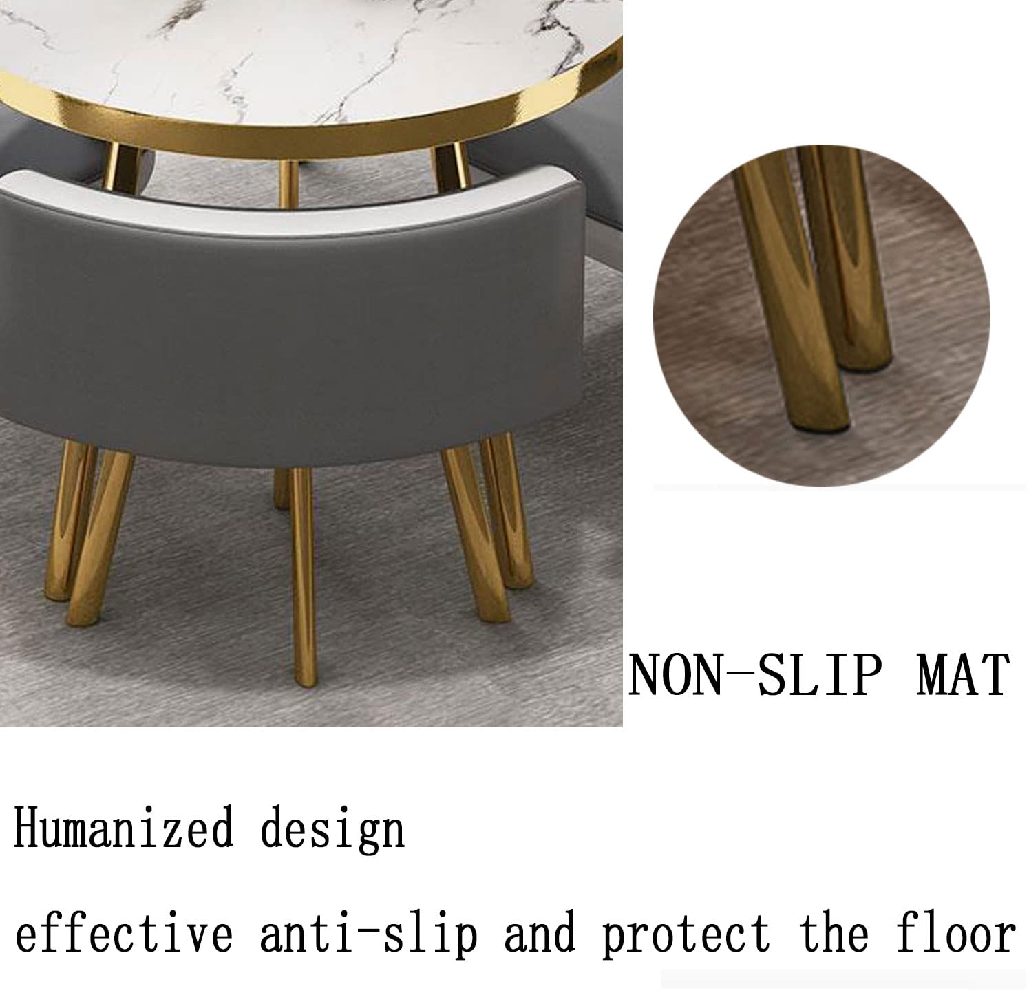 Small Round Wooden Dining Table Set with 4 Upholstered Chairs