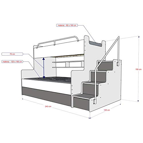 Bunk Bed for 2 Children Stairs Shelves Drawers Rail