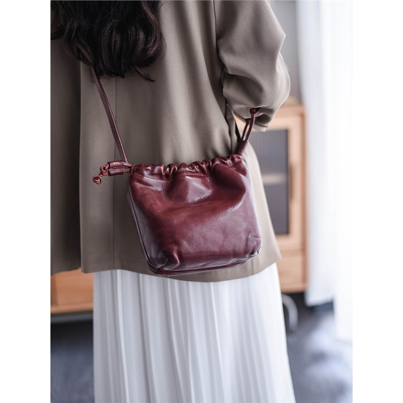 Soft Leather Drawstring Bucket Bag