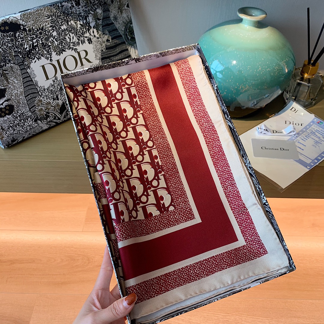 Dior Oblique Scarf Burgundy and Navy 90 x 90 cm product images