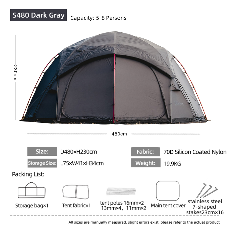 BLACK DRAGON S480 Nylon Tent Spherical Dome, Large Space, Windproof and Rainproof