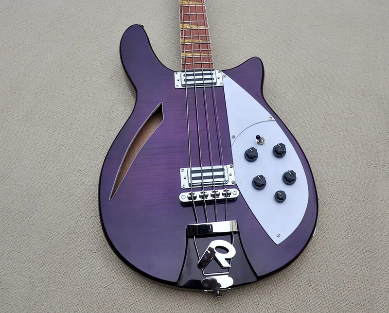 Purple body 4 Strings Electric Bass guitar Flame maple veneer Chrome Hardware