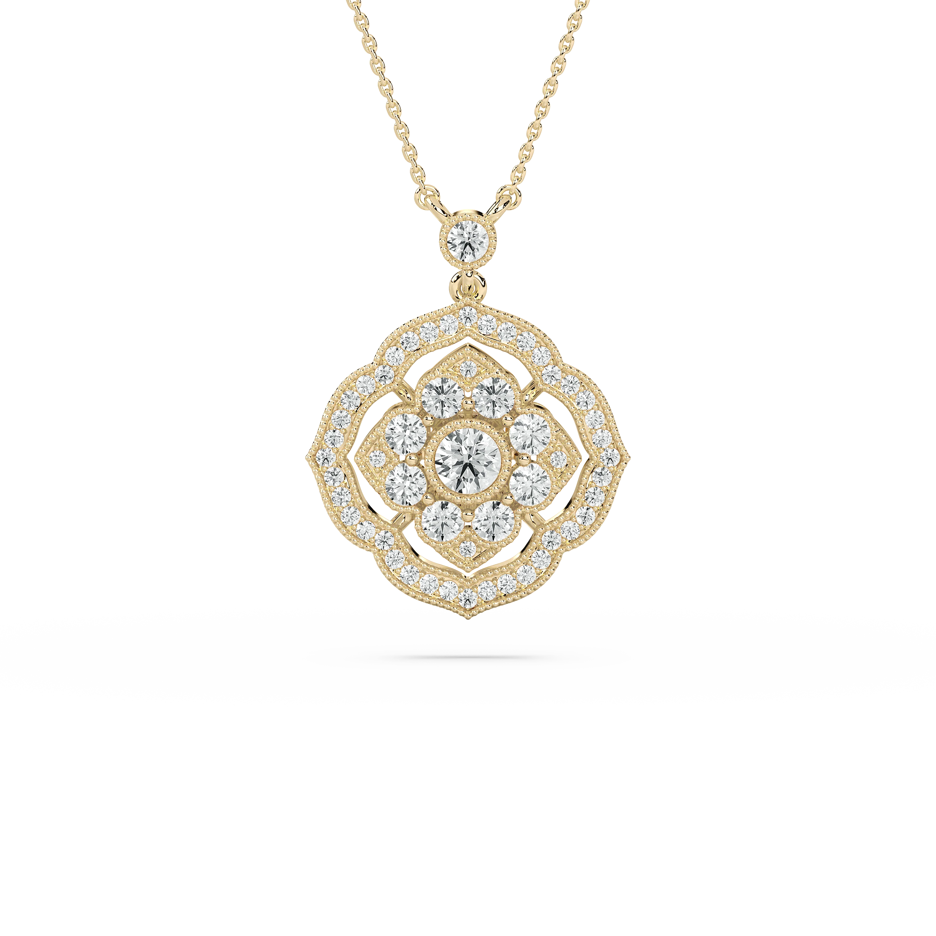 1 ctw Round Lab Grown Diamond Vintage Shield Grace Pendant  - 18 Inches