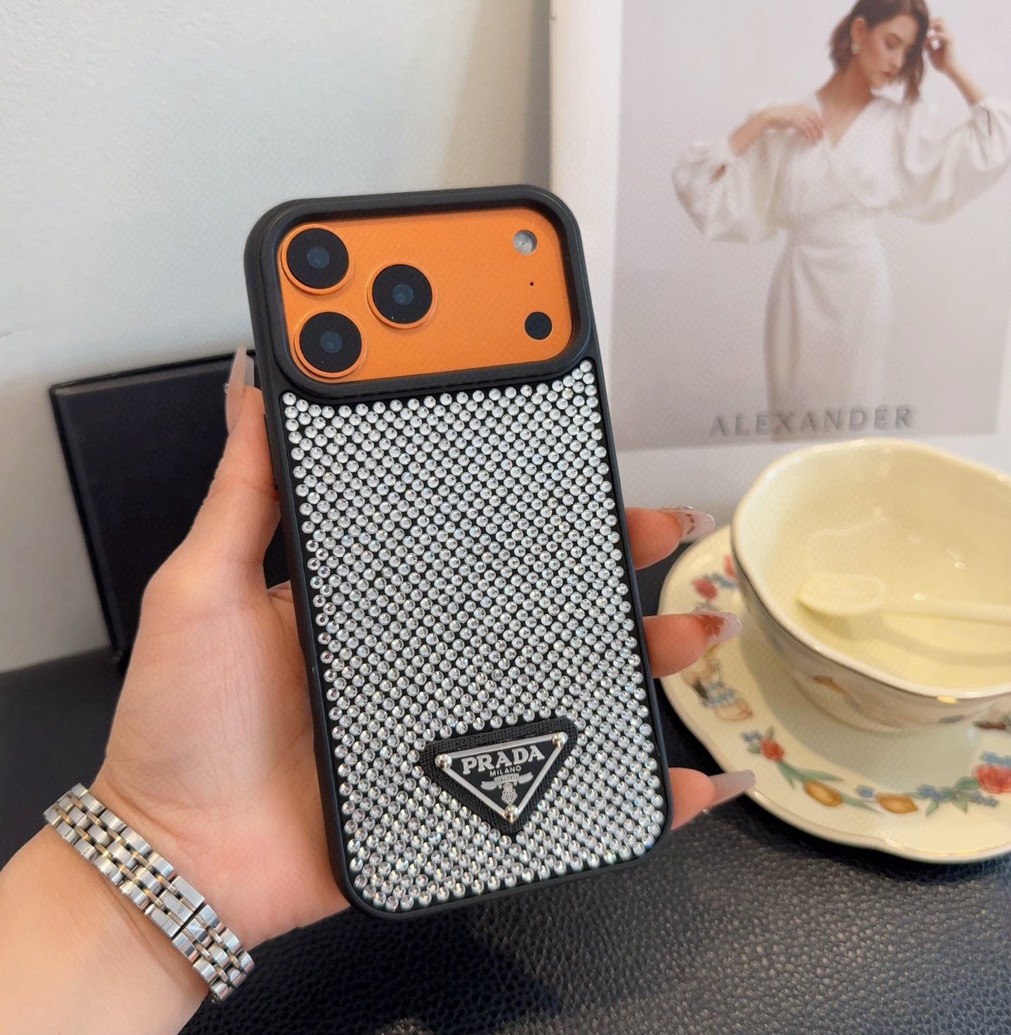 Prada Style Bling Diamond Phone Case with Triangular Logo