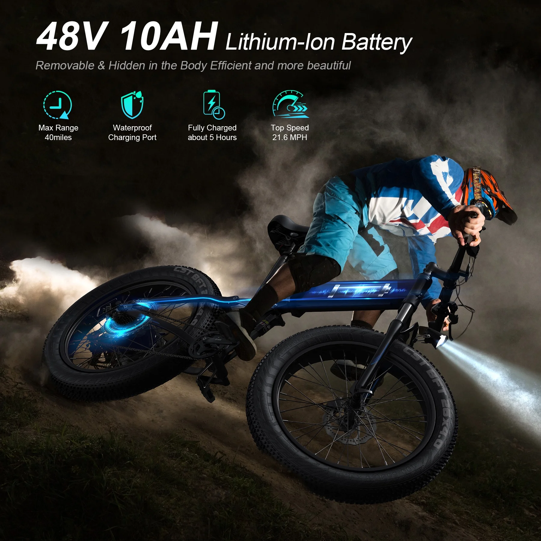 TotGuard 26in Folding Fat Tire Electric Bike, 500W, 48V 10Ah