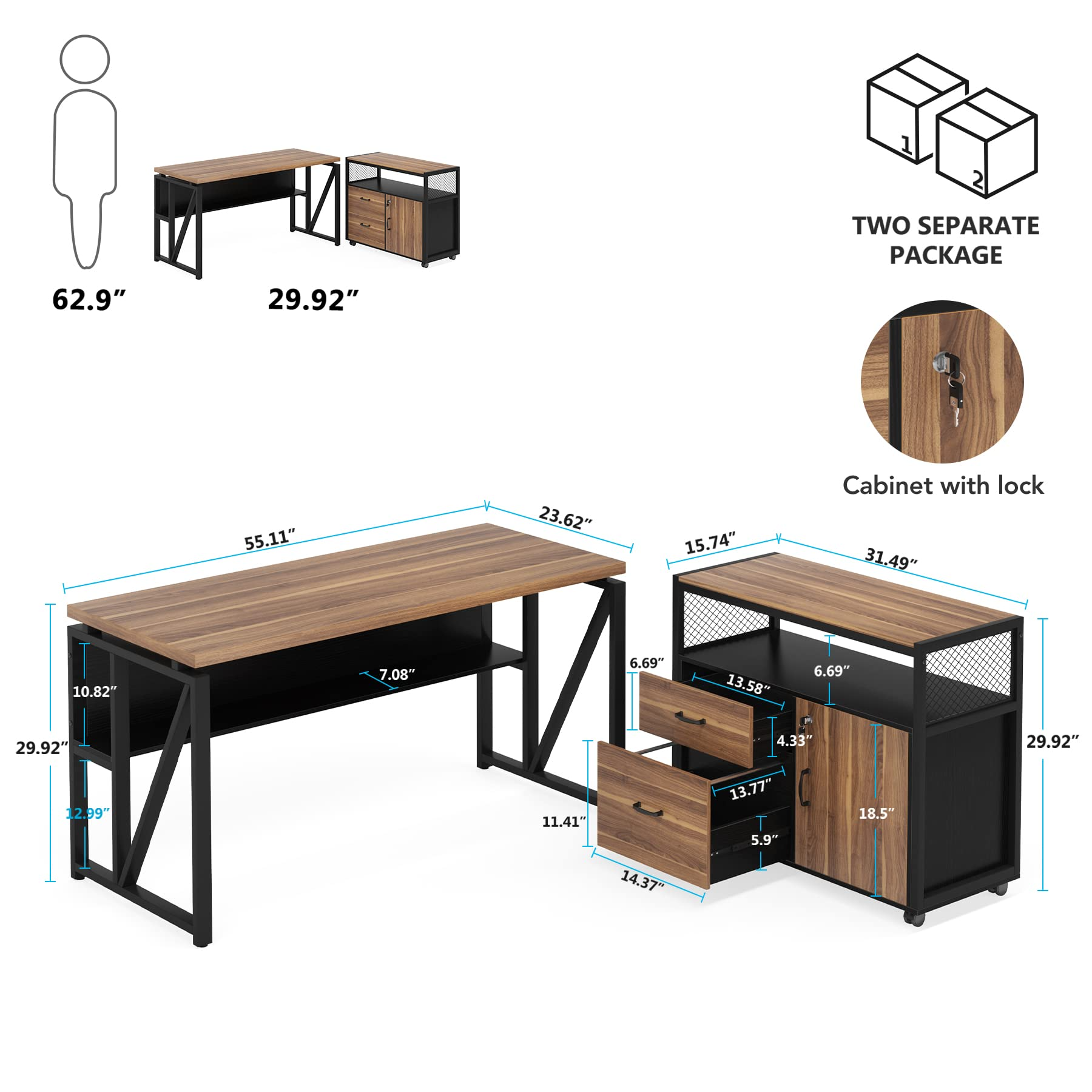 L Shaped Desk with Drawer Cabinet