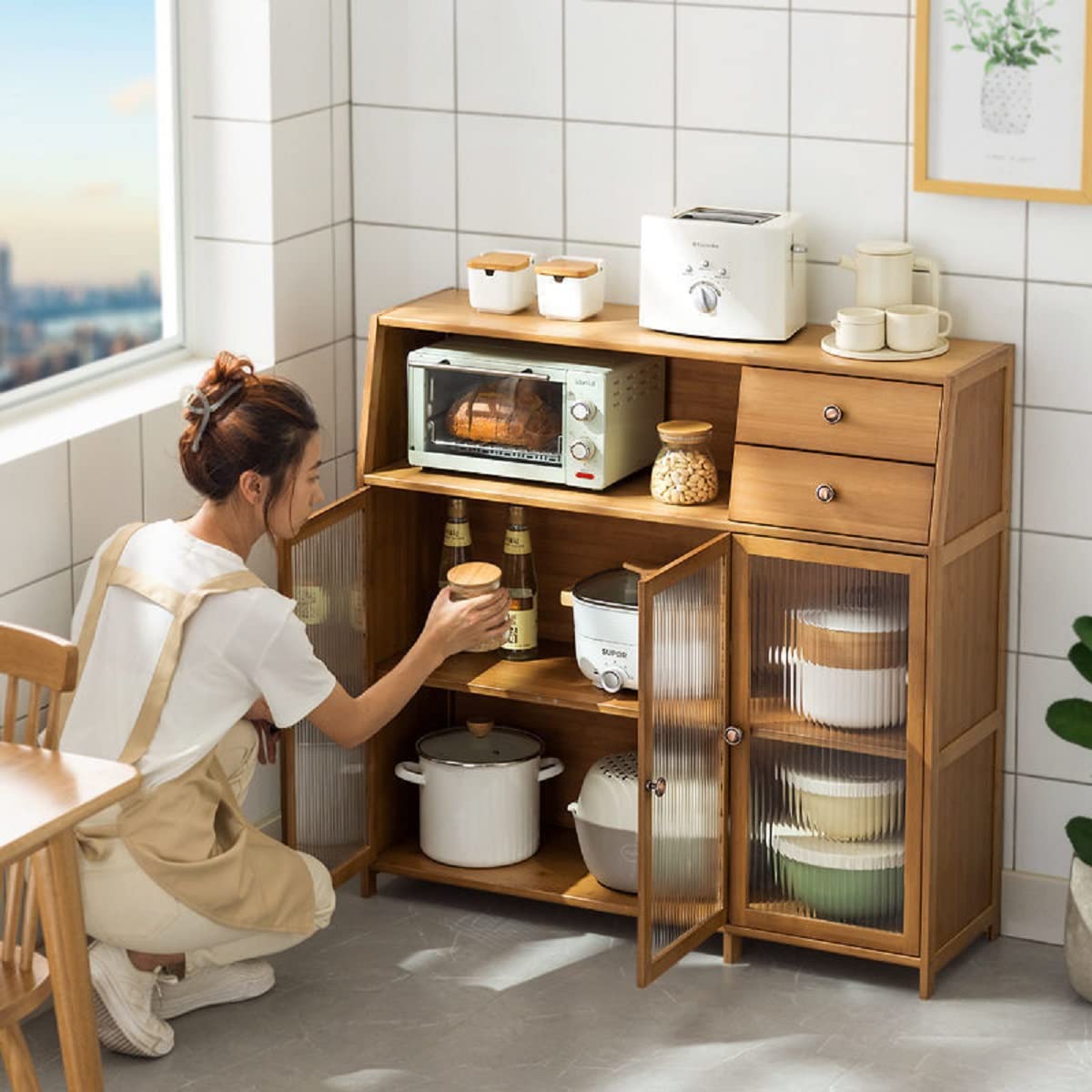 Natural Bamboo Buffet Sideboard Cabinet