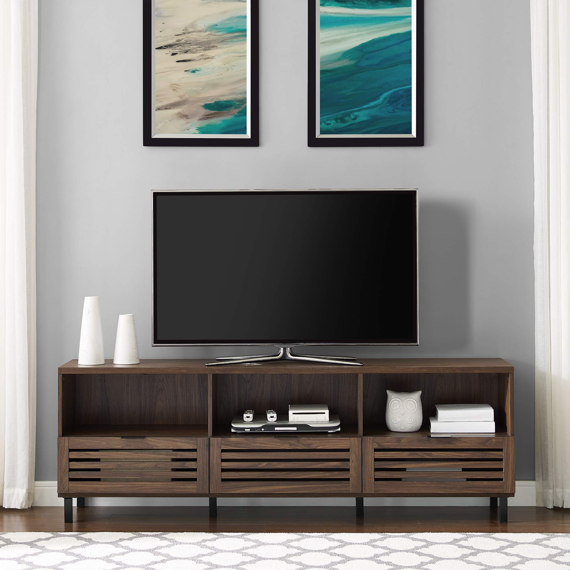 Modern Slatted Wood TV Stand for TV's up to 80