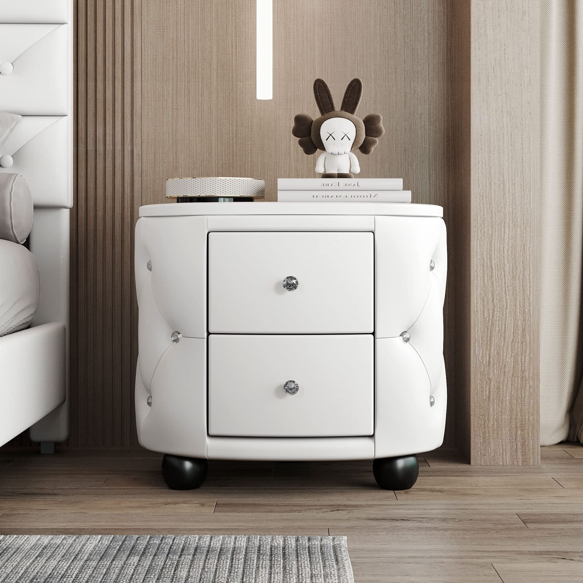 Modern Mid-Century Upholstered Night Stand with 2 Drawers for
