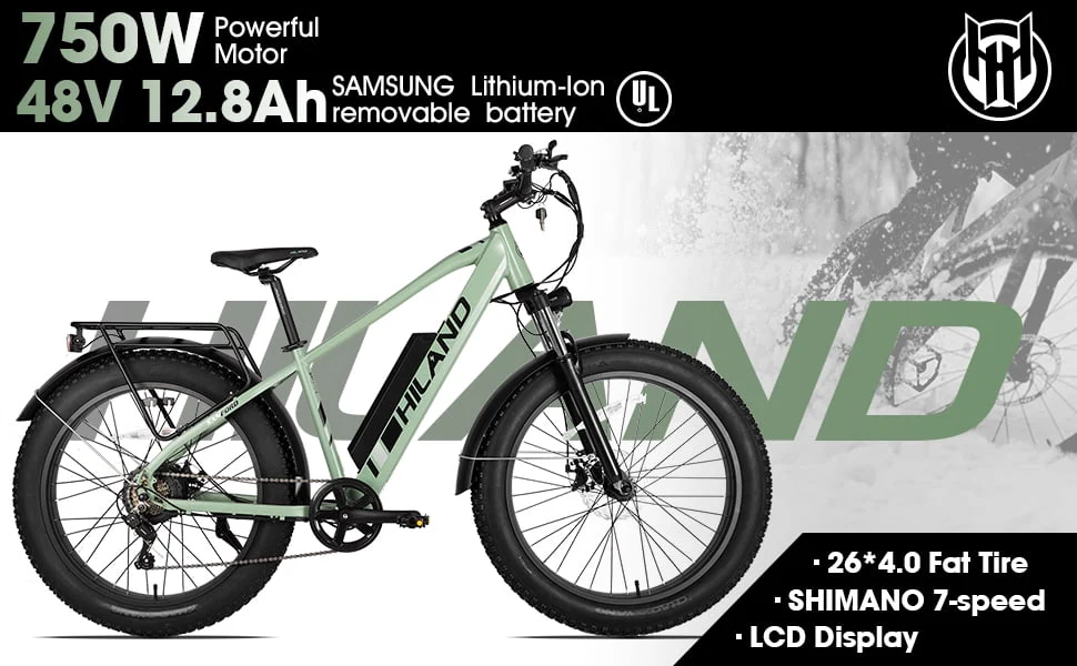 Hiland 26in Fat Tire Electric Mountain Bike, 750W, 48V