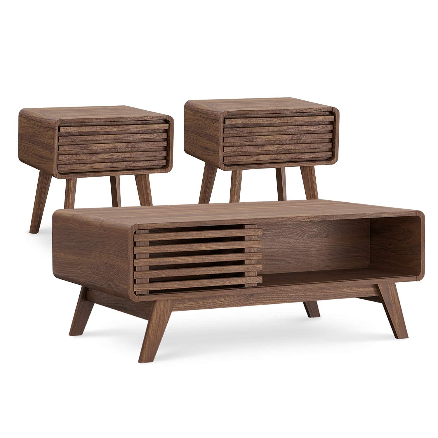 Ensley Mid Century Modern Coffee Table & Side Table Set