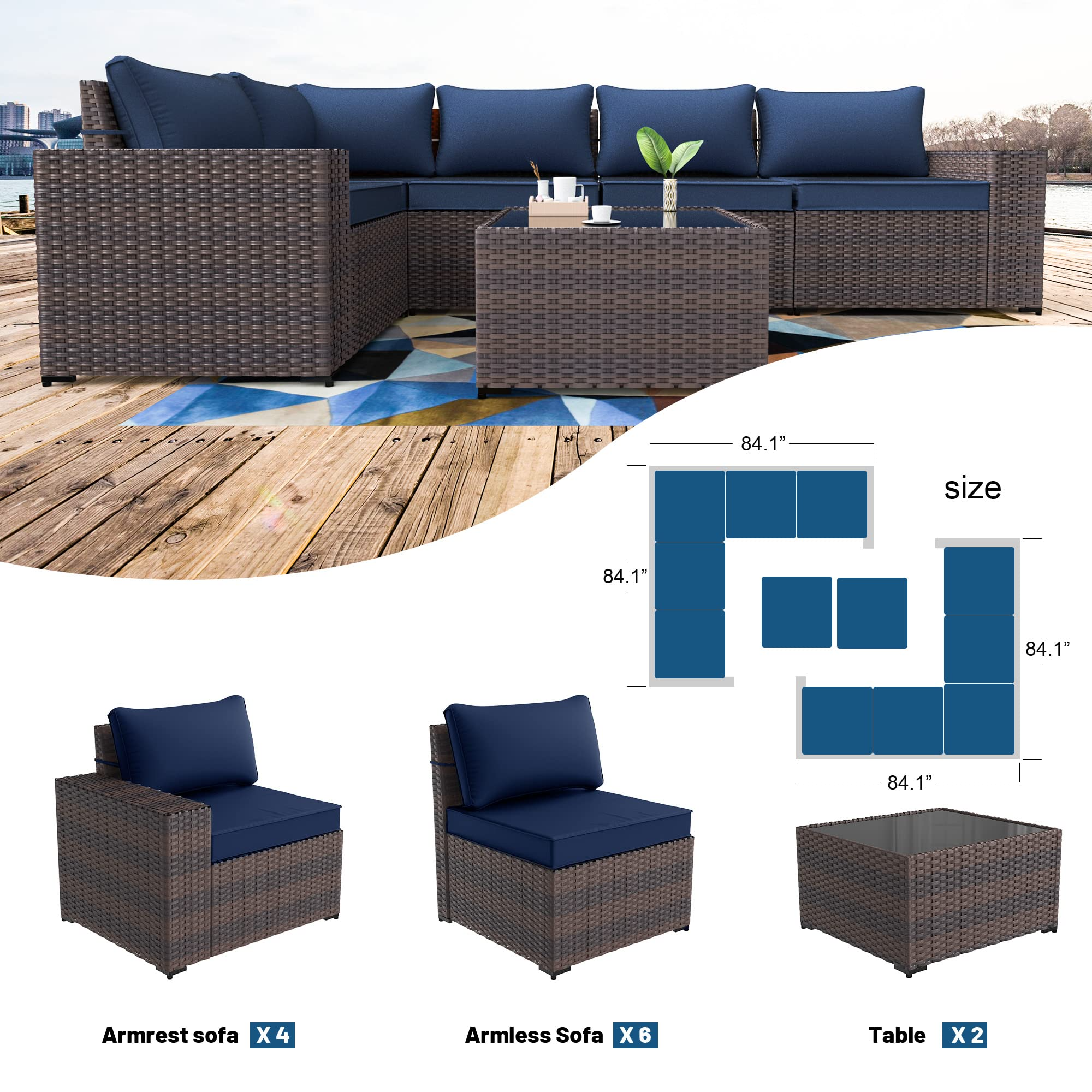 Outdoor Patio Furniture Set 12 Pcs Sectional Rattan Sofa Set