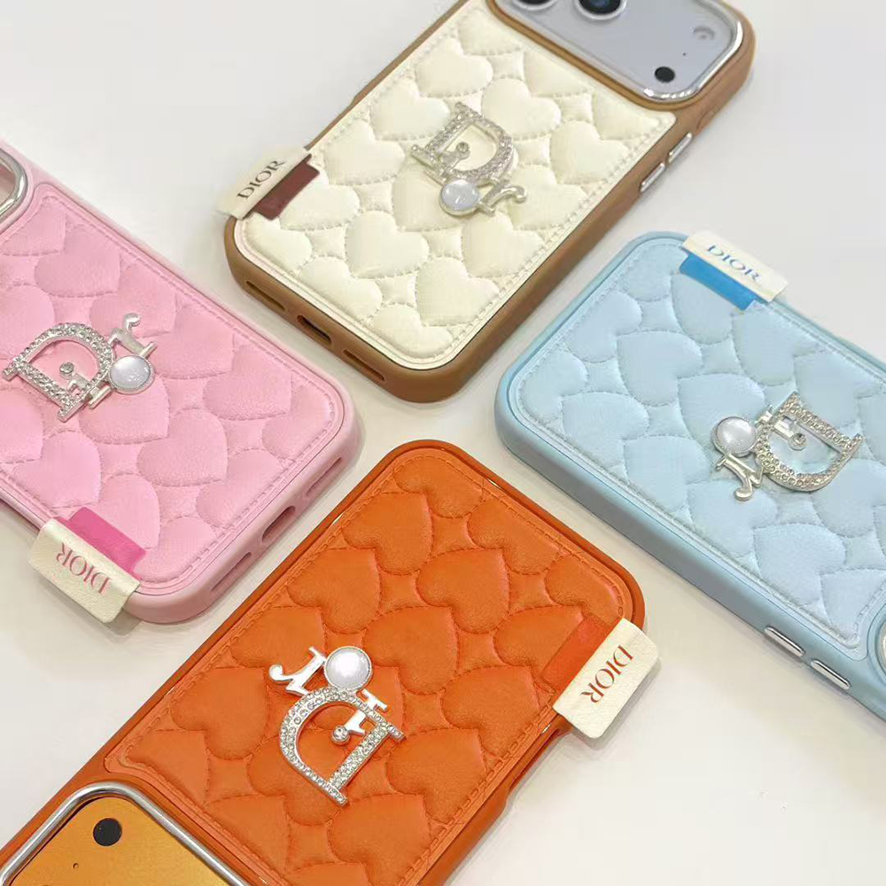 Dior Style Quilted Leather Diamond Logo Luxury Phone Case