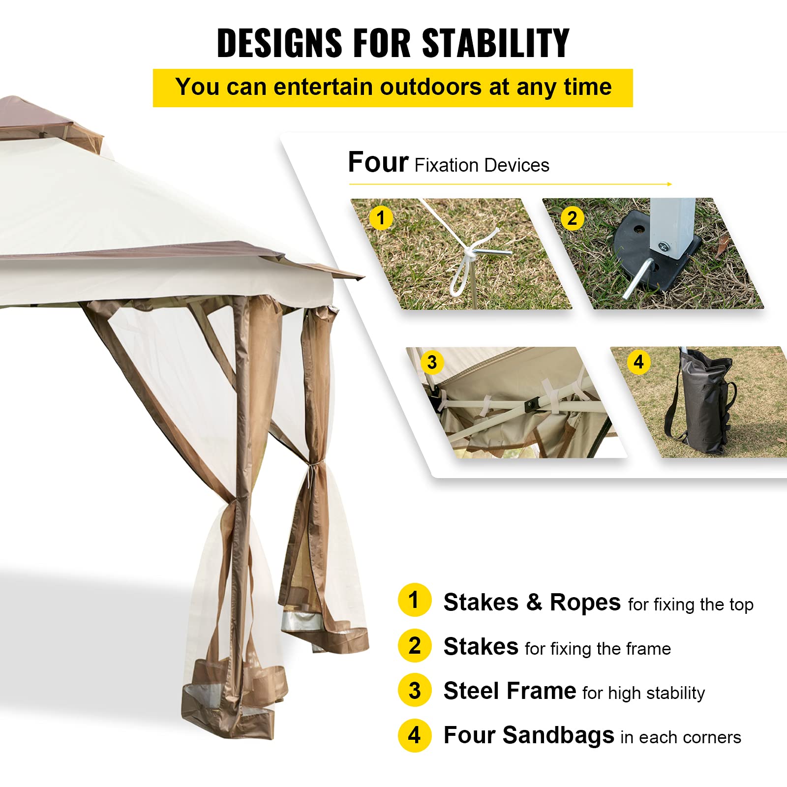 Happybuy 12x12ft Pop-Up Canopy Gazebo Starter Kit