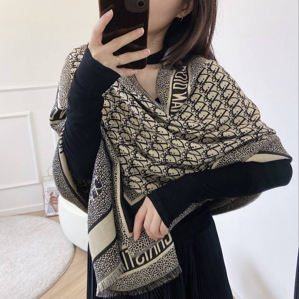 Dior Oblique Cashmere Shawl Navy and Black