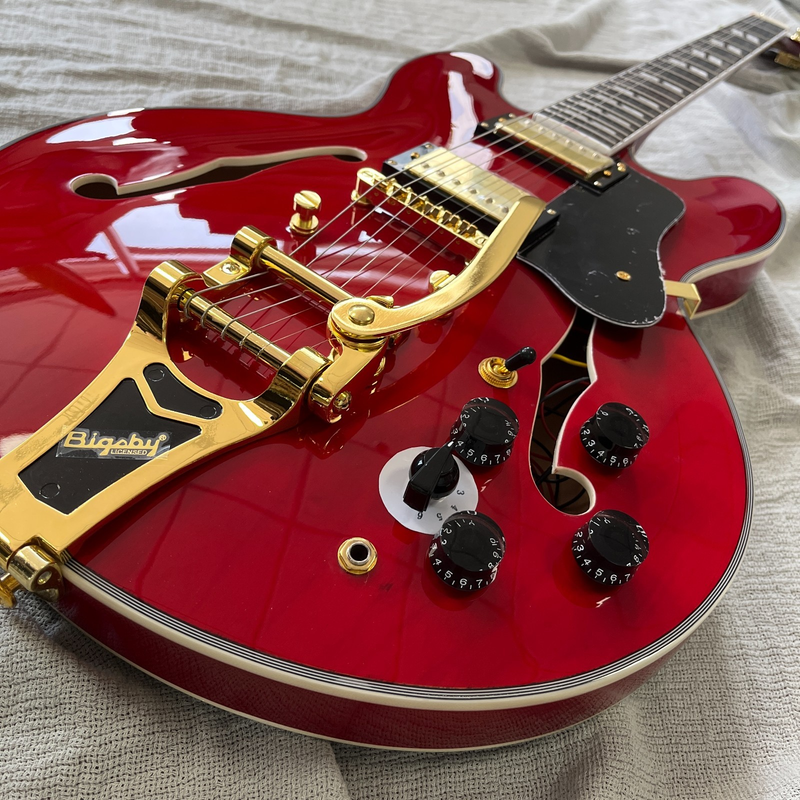 Electric Guitar ES 335 Red Semi Hollow Neck HH Pickups Gold Hardware