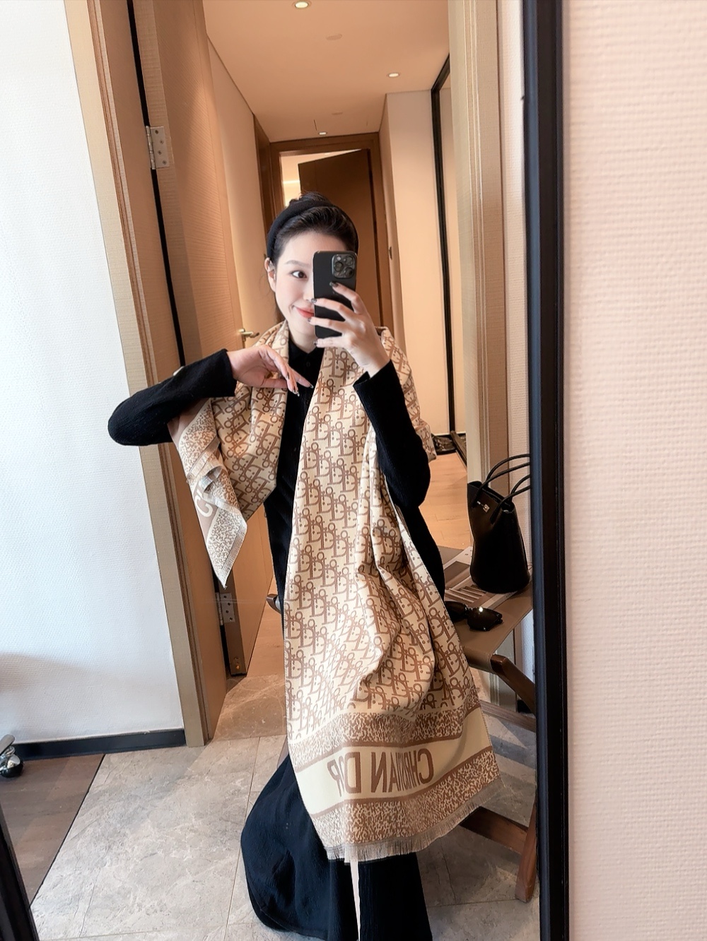 Dior Oblique Scarf Burgundy and Beige 90 x 180 cm / 65 x 180 cm