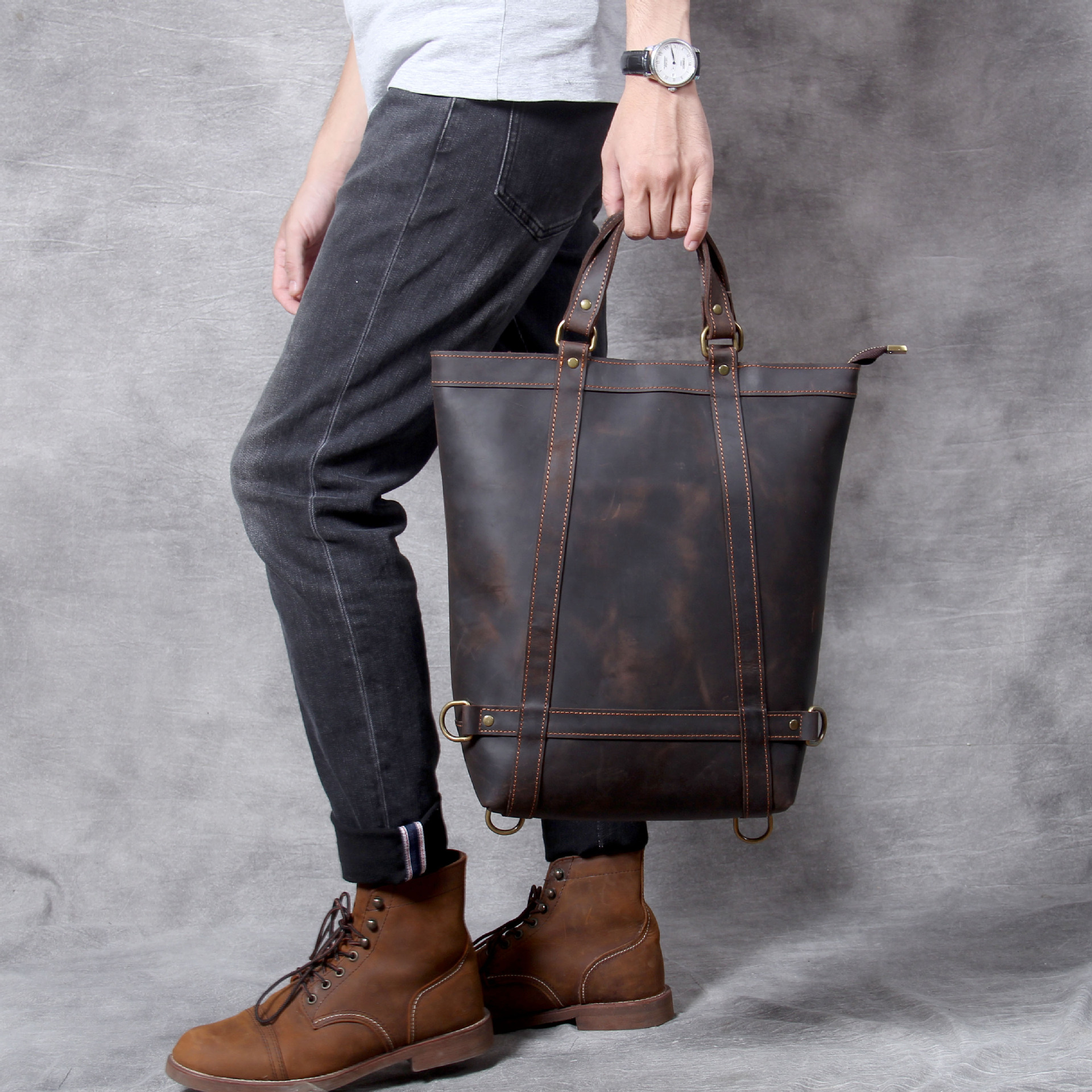 Convertible Full-Grain Leather Tote Backpack - Versatile Style for the Modern Lifestyle