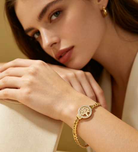 Luxury Gold Tree of Life Crystal Bracelet Watch Women Elegant Stainless Steel Dress Wrist Jewelry Watch