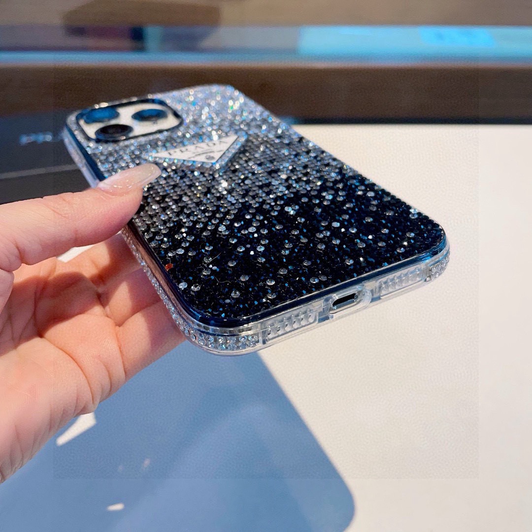 Prada Style Gradient Full Rhinestone Glitter Phone Case
