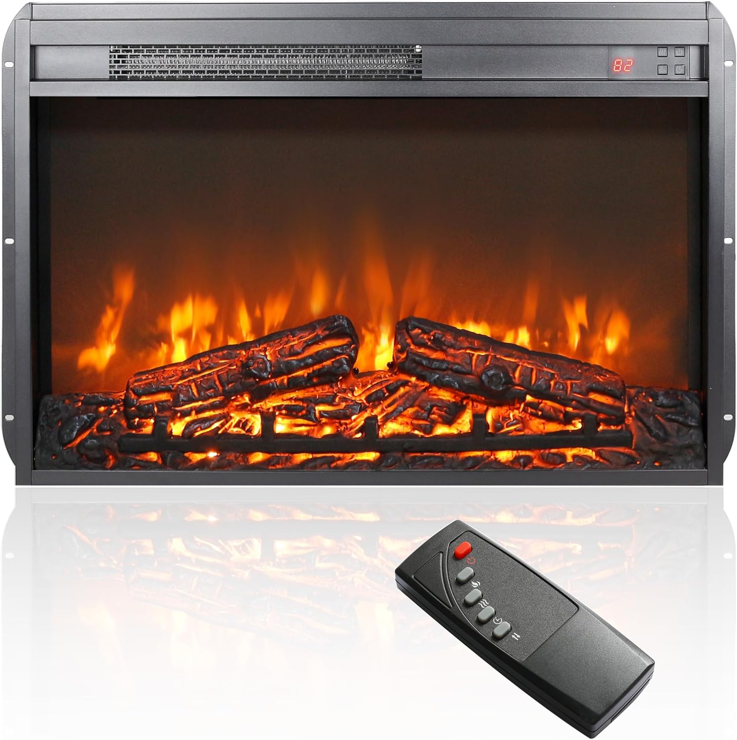 23 inch Electric Fireplace Insert, Ultra Thin Heater with Log Set & Realistic Flame, Overheating Protection (23 INCH-5)