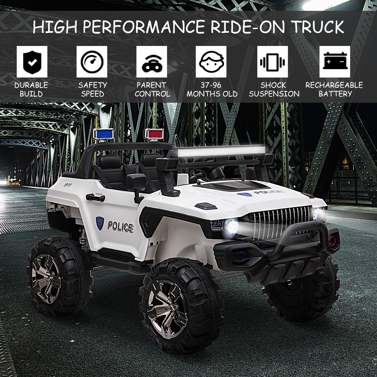 2-Seater Electric Ride on Police Car SUV Truck Toy