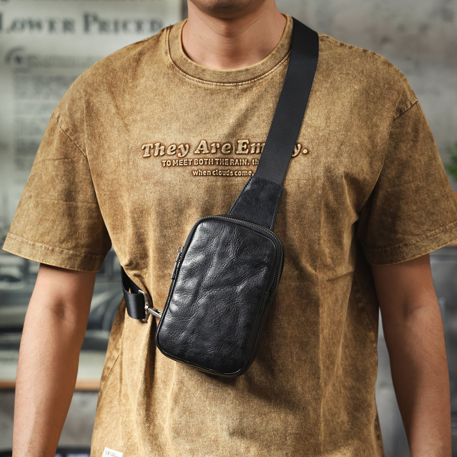 Modern Textured Leather Sling Bag - Compact Utility for the Urban Explorer