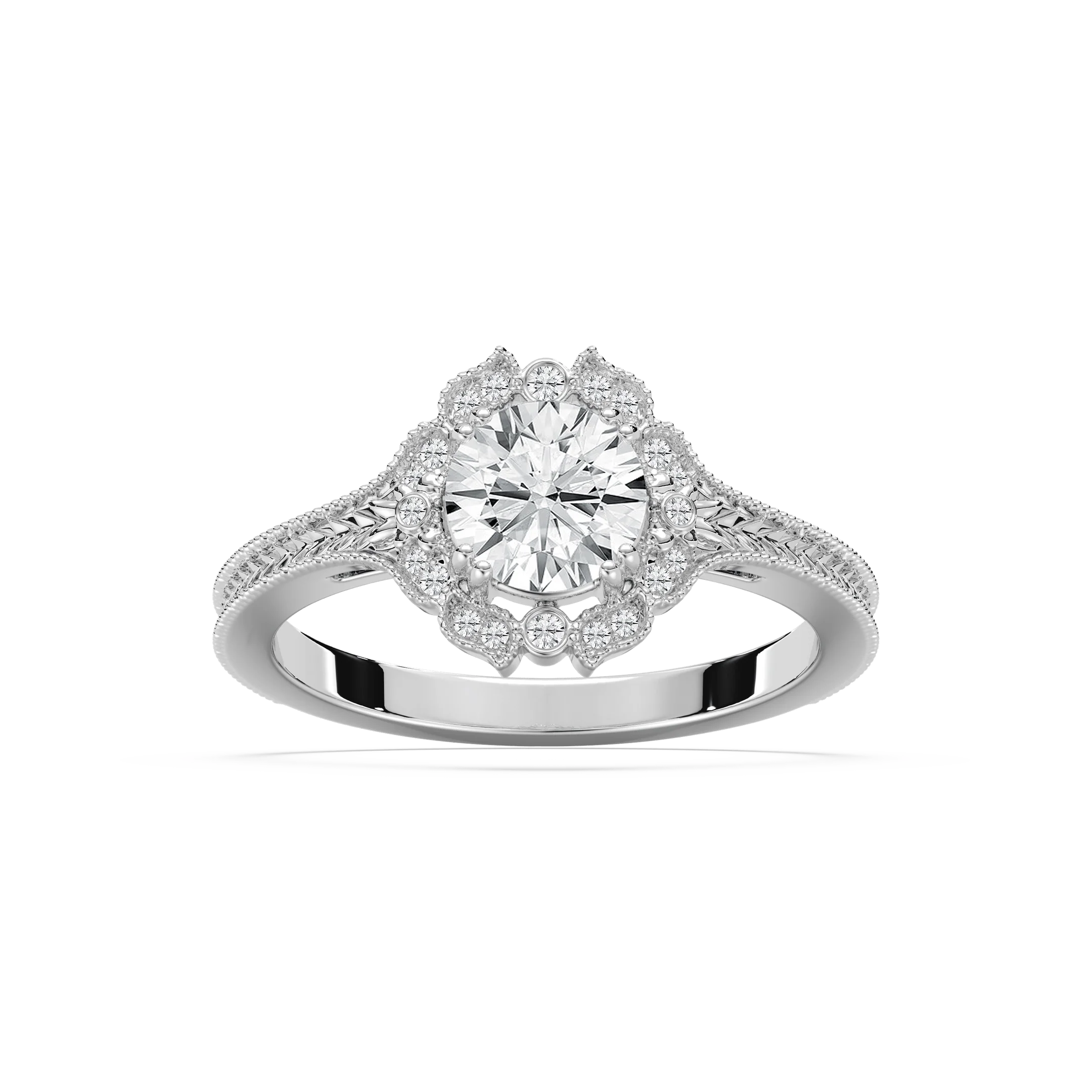 Dottie Round Lab Grown Diamond Milgrain Vintage Halo Engagement Ring